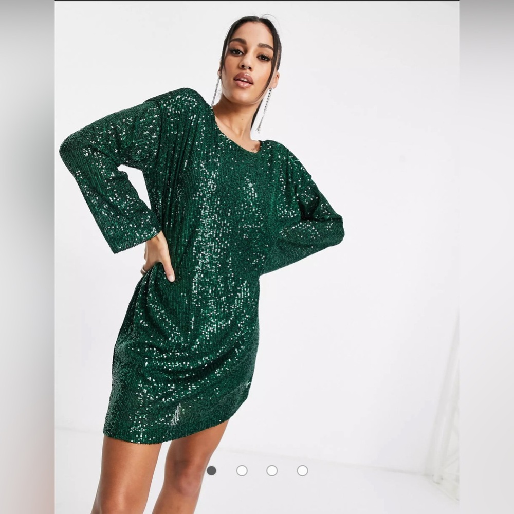 ASOS Design Long Sleeve V Back Dress in Forest Green